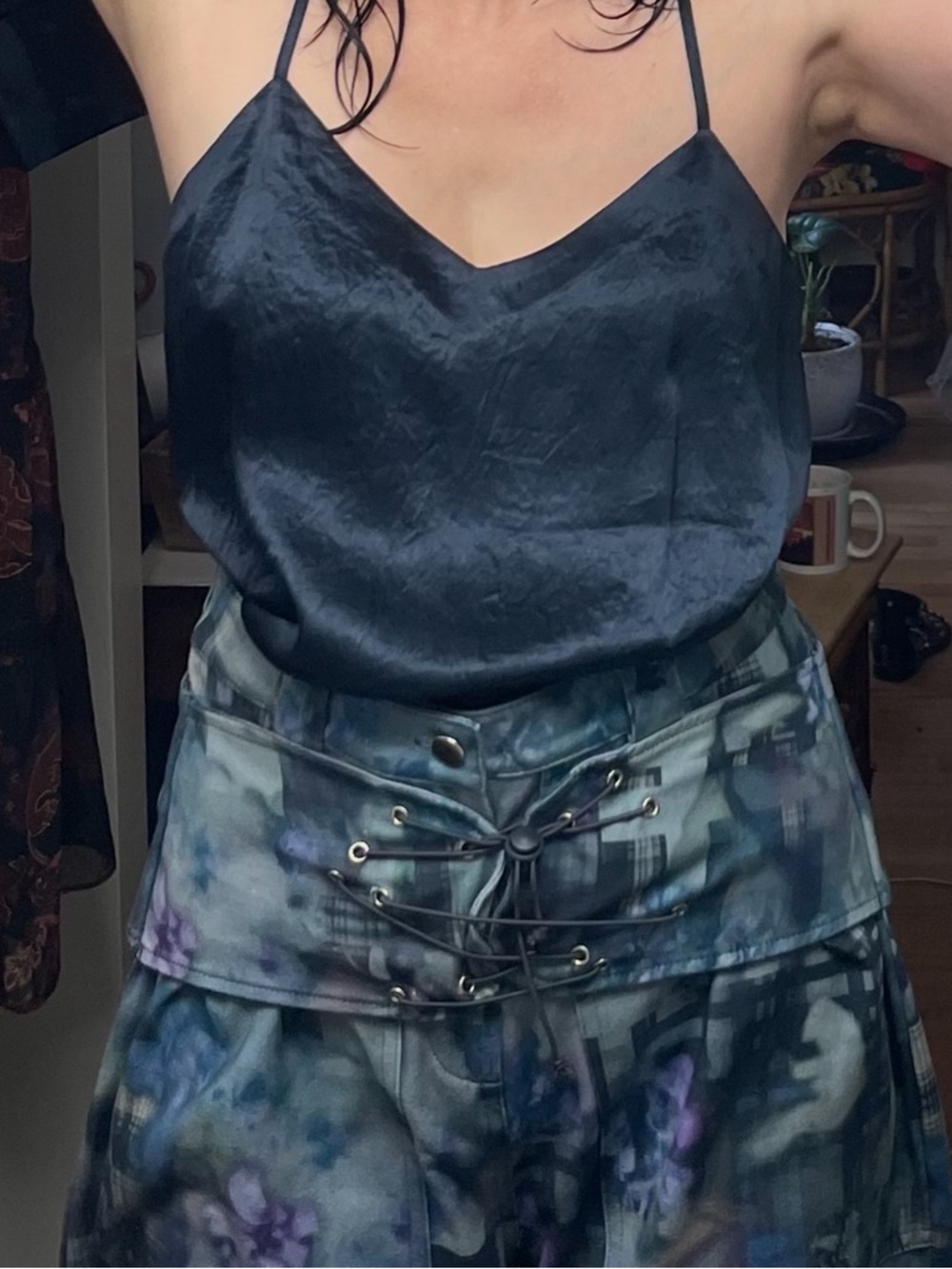 Designer: COLLINA STRADA Navy Garden Blur Bungee Avant Garde Pants Sz M 2 or 4 - Picture 5 of 11